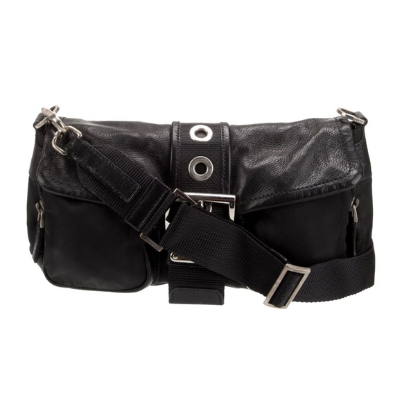 Prada Handbags - Authentic Prada Black Nylon Shoulder Bag / Clutch with Dual Front Pockets